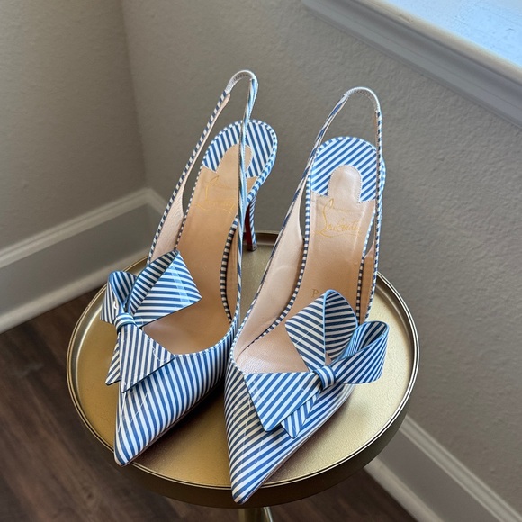 Christian Louboutin Shoes - Christian Louboutin Blue/White Striped Bow Slingback Heels AUTHENTIC sz 37 (6/7)